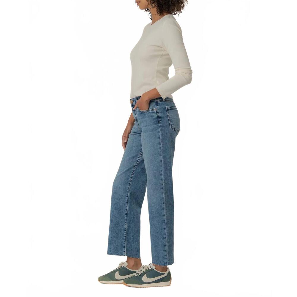 NEW KUT FROM THE KLOTH charlotte high rise wide leg jeans with raw hem in star - Picture 4 of 7